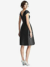 Rear View Thumbnail - Black Cap Sleeve Pleated Cocktail Dress with Pockets