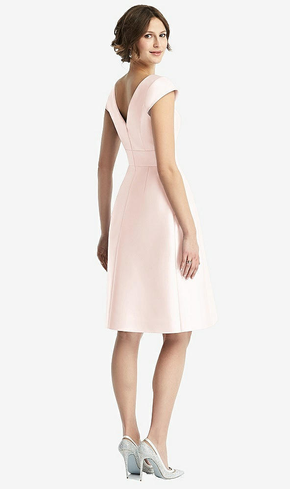 Back View - Blush Cap Sleeve Pleated Cocktail Dress with Pockets