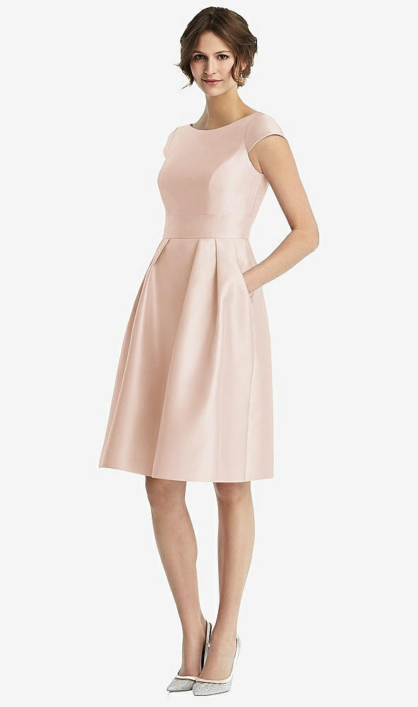 Front View - Cameo Cap Sleeve Pleated Cocktail Dress with Pockets