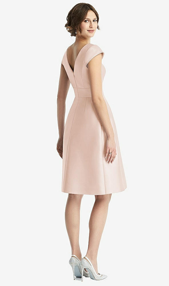 Back View - Cameo Cap Sleeve Pleated Cocktail Dress with Pockets