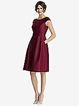 Front View Thumbnail - Cabernet Cap Sleeve Pleated Cocktail Dress with Pockets