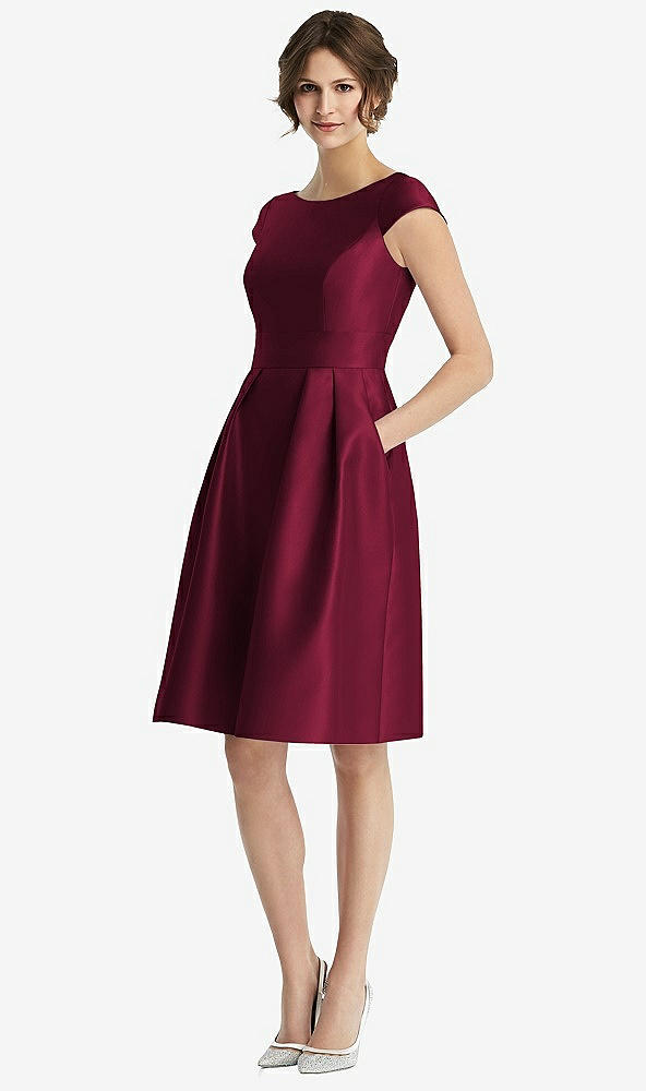 Front View - Cabernet Cap Sleeve Pleated Cocktail Dress with Pockets