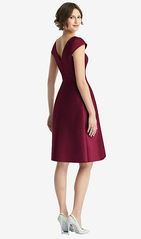 Back View - Cabernet Cap Sleeve Pleated Cocktail Dress with Pockets