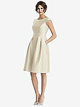 Front View Thumbnail - Champagne Cap Sleeve Pleated Cocktail Dress with Pockets