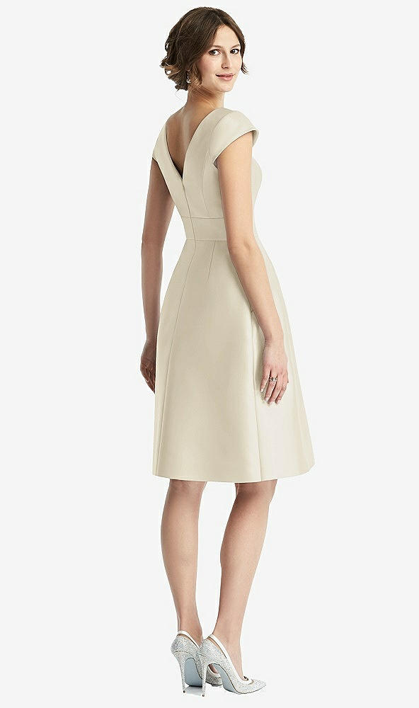 Back View - Champagne Cap Sleeve Pleated Cocktail Dress with Pockets