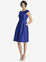 Front View Thumbnail - Cobalt Blue Cap Sleeve Pleated Cocktail Dress with Pockets