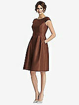 Front View Thumbnail - Cognac Cap Sleeve Pleated Cocktail Dress with Pockets