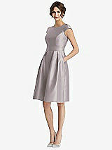 Front View Thumbnail - Cashmere Gray Cap Sleeve Pleated Cocktail Dress with Pockets