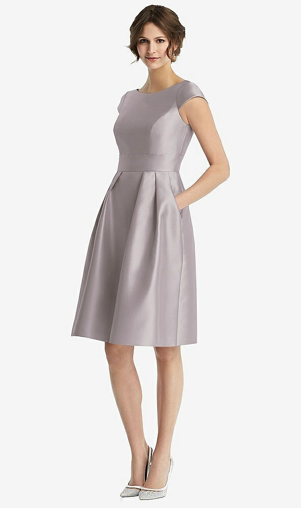 Front View - Cashmere Gray Cap Sleeve Pleated Cocktail Dress with Pockets