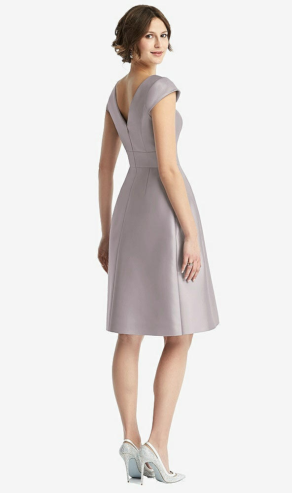 Back View - Cashmere Gray Cap Sleeve Pleated Cocktail Dress with Pockets