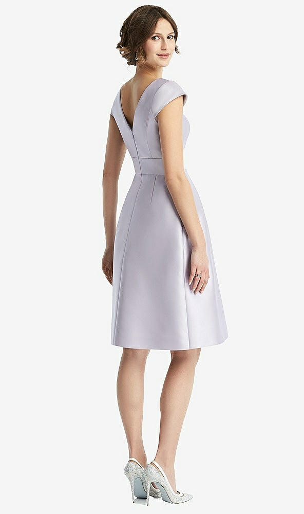 Back View - French Blue Cap Sleeve Pleated Cocktail Dress with Pockets