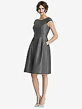 Front View Thumbnail - Gunmetal Cap Sleeve Pleated Cocktail Dress with Pockets