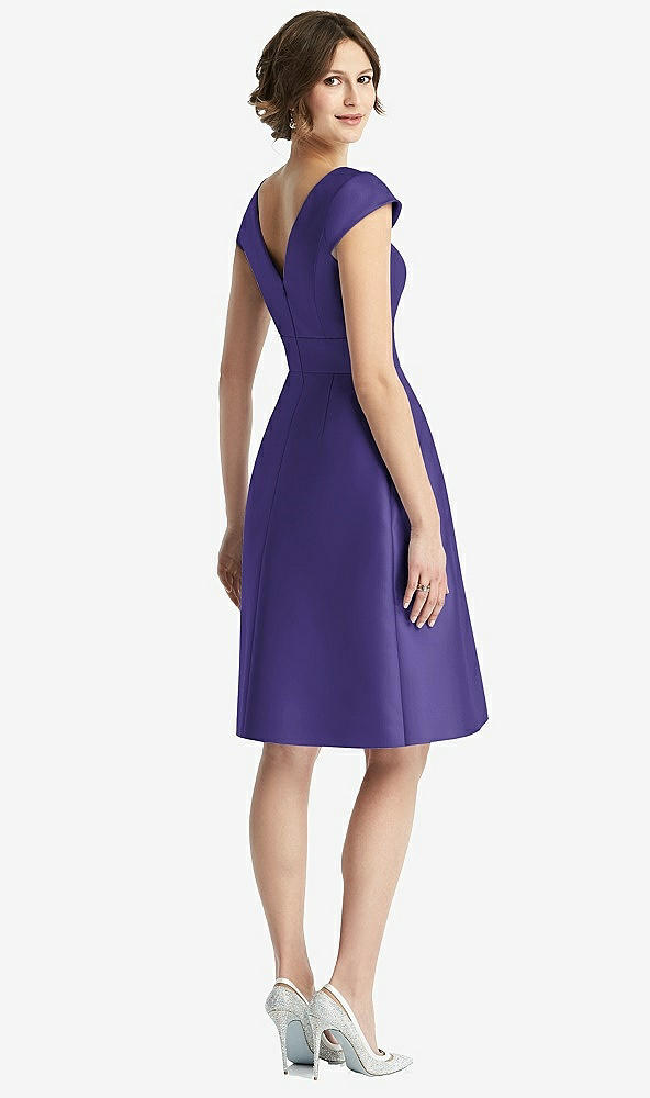 Back View - Grape Cap Sleeve Pleated Cocktail Dress with Pockets