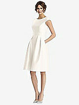 Front View Thumbnail - Ivory Cap Sleeve Pleated Cocktail Dress with Pockets