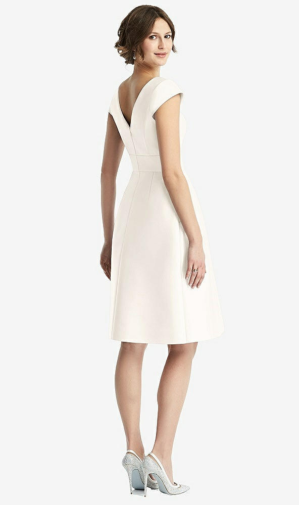 Back View - Ivory Cap Sleeve Pleated Cocktail Dress with Pockets