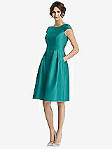 Front View Thumbnail - Jade Cap Sleeve Pleated Cocktail Dress with Pockets