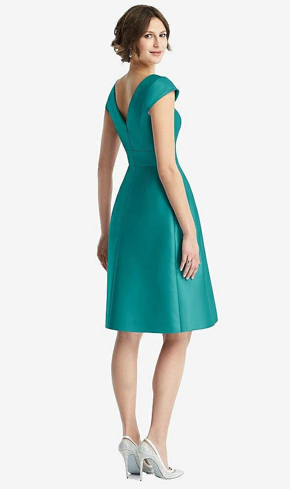 Back View - Jade Cap Sleeve Pleated Cocktail Dress with Pockets