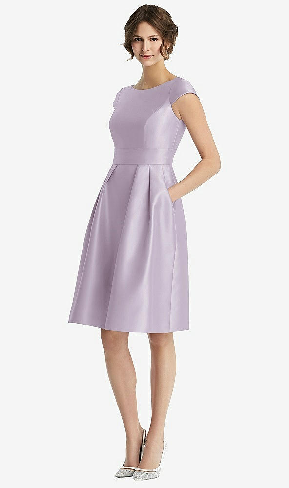Front View - Lilac Haze Cap Sleeve Pleated Cocktail Dress with Pockets