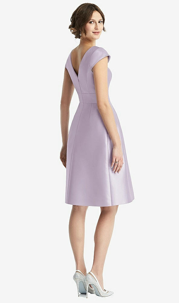 Back View - Lilac Haze Cap Sleeve Pleated Cocktail Dress with Pockets