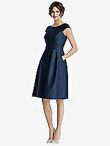 Front View Thumbnail - Midnight Navy Cap Sleeve Pleated Cocktail Dress with Pockets