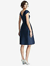 Rear View Thumbnail - Midnight Navy Cap Sleeve Pleated Cocktail Dress with Pockets