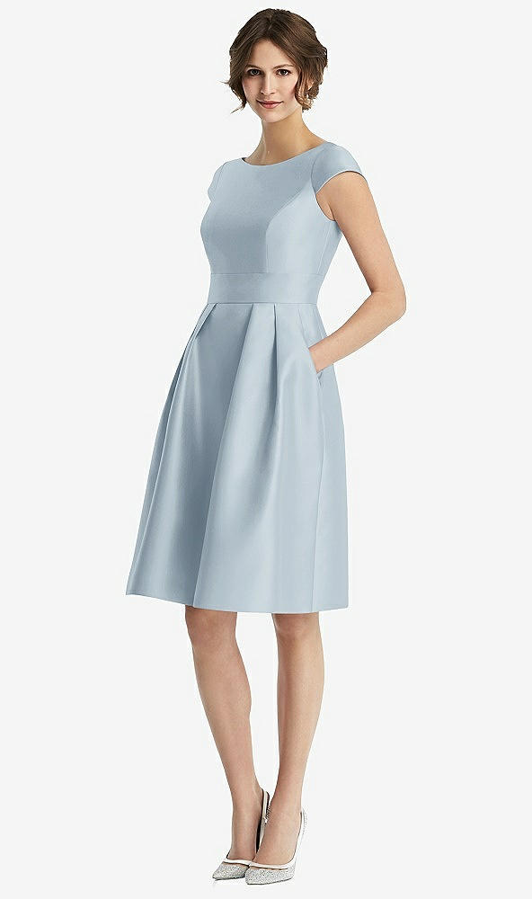 Front View - Mist Cap Sleeve Pleated Cocktail Dress with Pockets