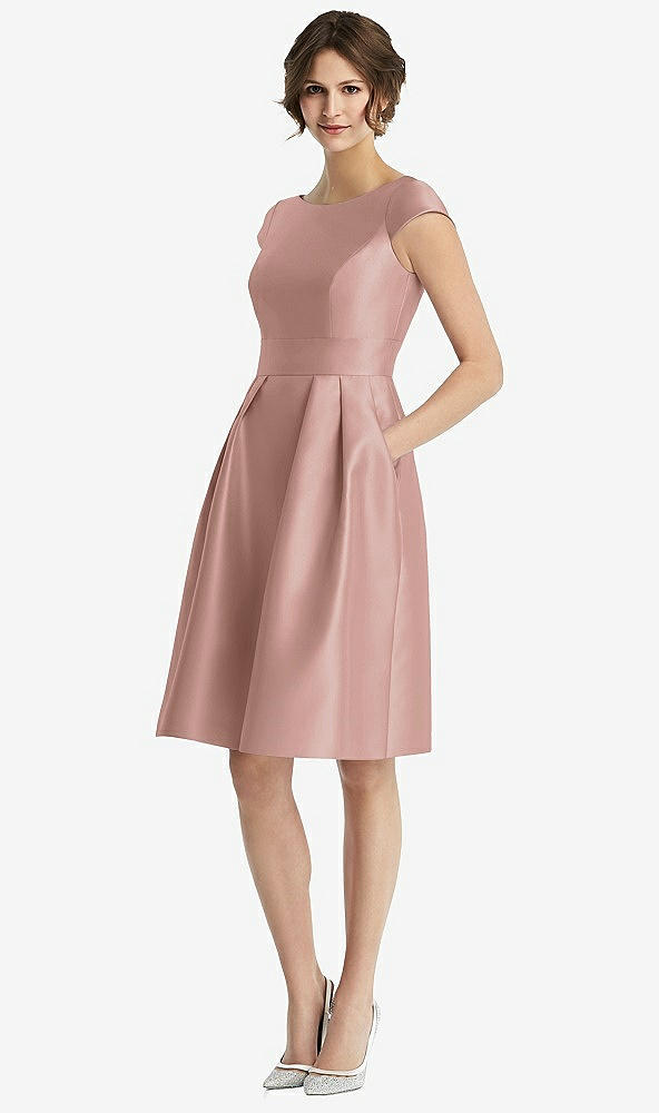 Front View - Neu Nude Cap Sleeve Pleated Cocktail Dress with Pockets
