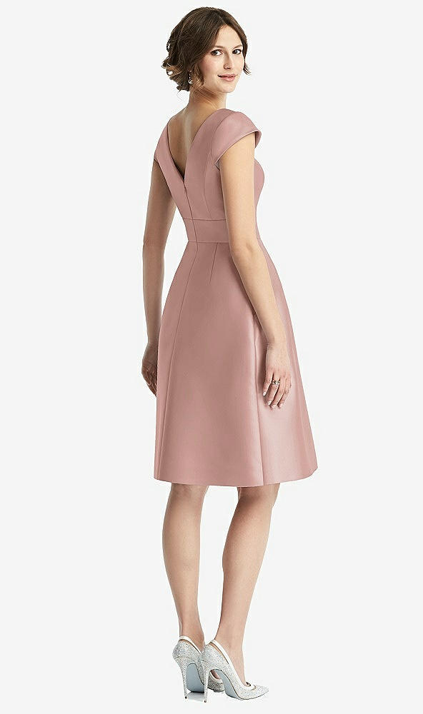 Back View - Neu Nude Cap Sleeve Pleated Cocktail Dress with Pockets