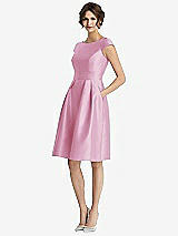 Front View Thumbnail - Powder Pink Cap Sleeve Pleated Cocktail Dress with Pockets