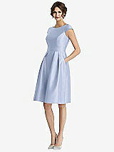 Front View Thumbnail - Sky Blue Cap Sleeve Pleated Cocktail Dress with Pockets