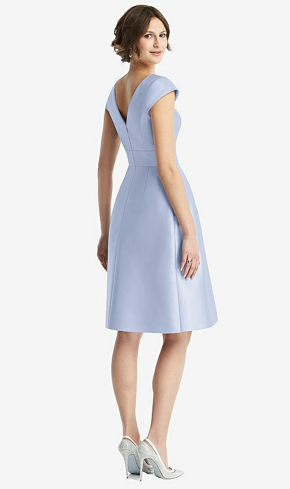 Back View - Sky Blue Cap Sleeve Pleated Cocktail Dress with Pockets