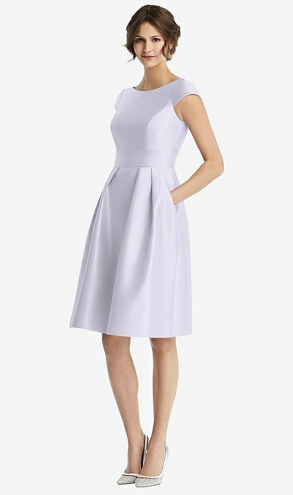 Front View - Silver Dove Cap Sleeve Pleated Cocktail Dress with Pockets