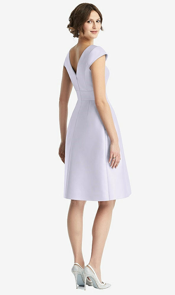 Back View - Silver Dove Cap Sleeve Pleated Cocktail Dress with Pockets