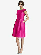 Front View Thumbnail - Think Pink Cap Sleeve Pleated Cocktail Dress with Pockets