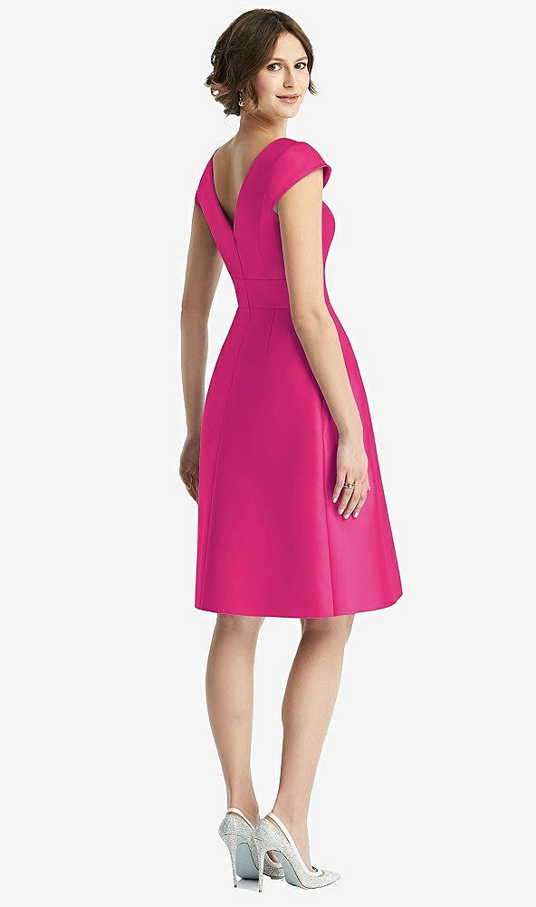 Back View - Think Pink Cap Sleeve Pleated Cocktail Dress with Pockets