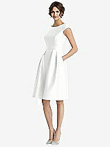 Front View Thumbnail - White Cap Sleeve Pleated Cocktail Dress with Pockets