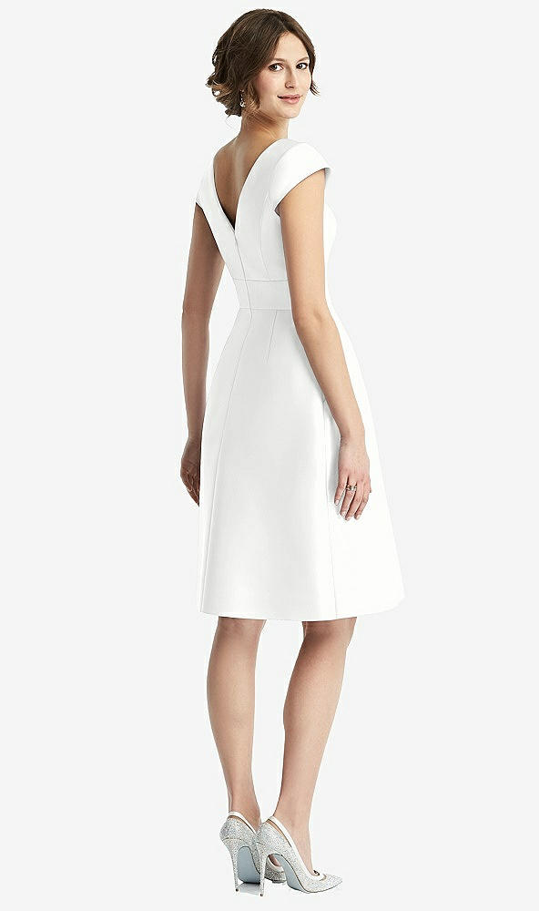Back View - White Cap Sleeve Pleated Cocktail Dress with Pockets