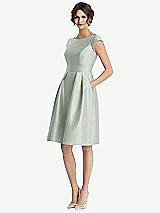 Front View Thumbnail - Willow Green Cap Sleeve Pleated Cocktail Dress with Pockets