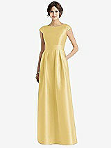 Front View Thumbnail - Maize Cap Sleeve Pleated Skirt Dress with Pockets