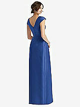 Rear View Thumbnail - Classic Blue Cap Sleeve Pleated Skirt Dress with Pockets