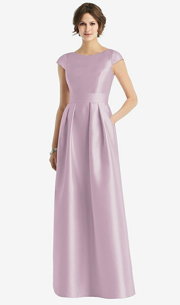 Front View - Suede Rose Cap Sleeve Pleated Skirt Dress with Pockets