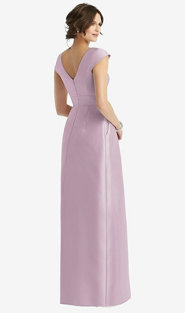 Back View - Suede Rose Cap Sleeve Pleated Skirt Dress with Pockets