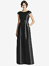 Front View Thumbnail - Black Cap Sleeve Pleated Skirt Dress with Pockets