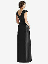 Rear View Thumbnail - Black Cap Sleeve Pleated Skirt Dress with Pockets