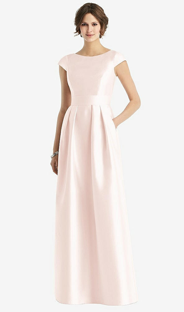 Front View - Blush Cap Sleeve Pleated Skirt Dress with Pockets