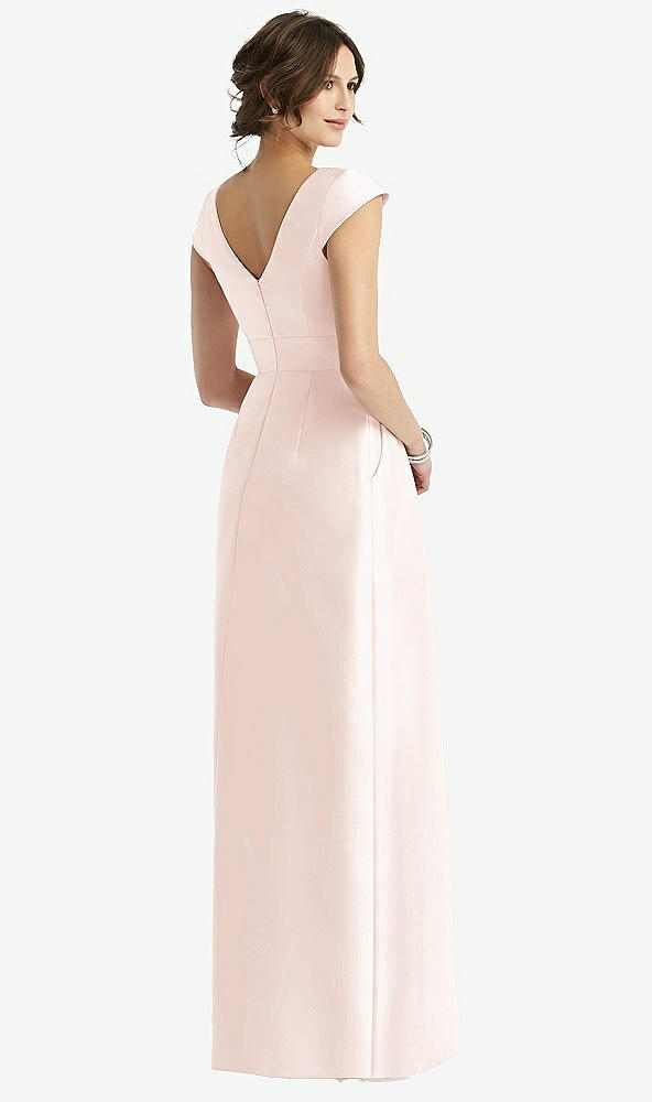 Back View - Blush Cap Sleeve Pleated Skirt Dress with Pockets