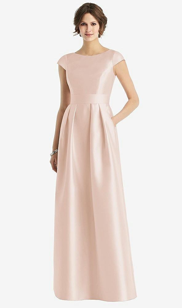 Front View - Cameo Cap Sleeve Pleated Skirt Dress with Pockets