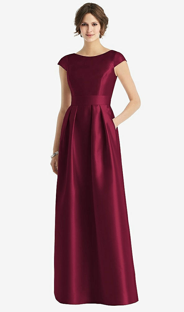Front View - Cabernet Cap Sleeve Pleated Skirt Dress with Pockets
