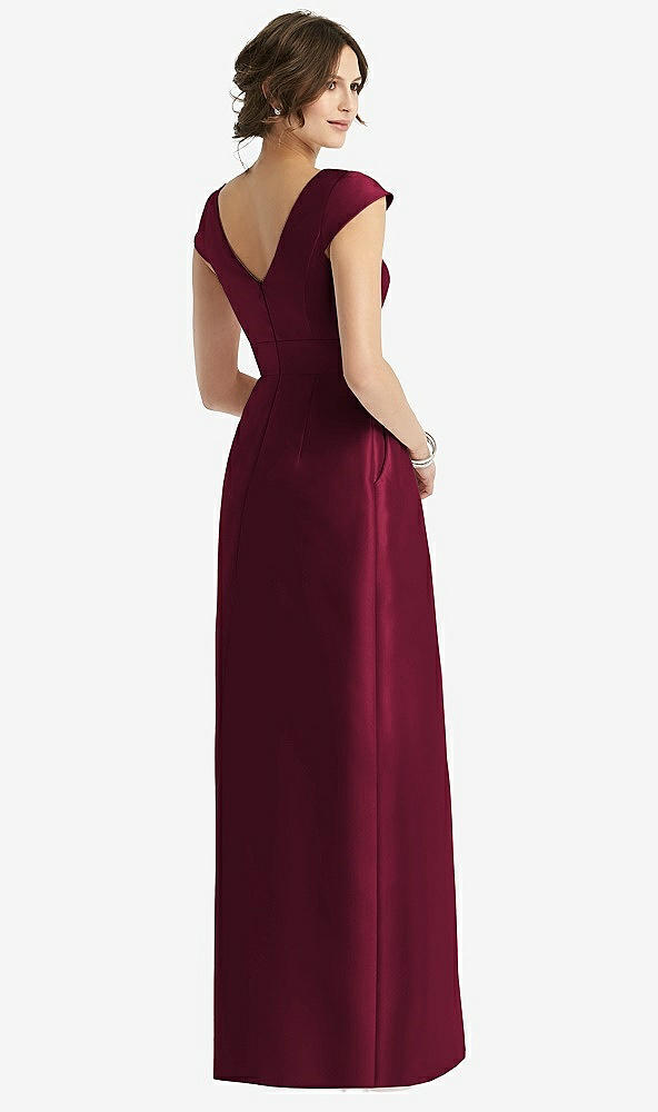 Back View - Cabernet Cap Sleeve Pleated Skirt Dress with Pockets