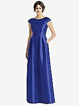 Front View Thumbnail - Cobalt Blue Cap Sleeve Pleated Skirt Dress with Pockets